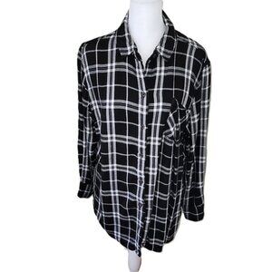 AVA & VIV Black & White Plaid Flannel Top Soft Long Sleeve Shirt Women's Size 0X